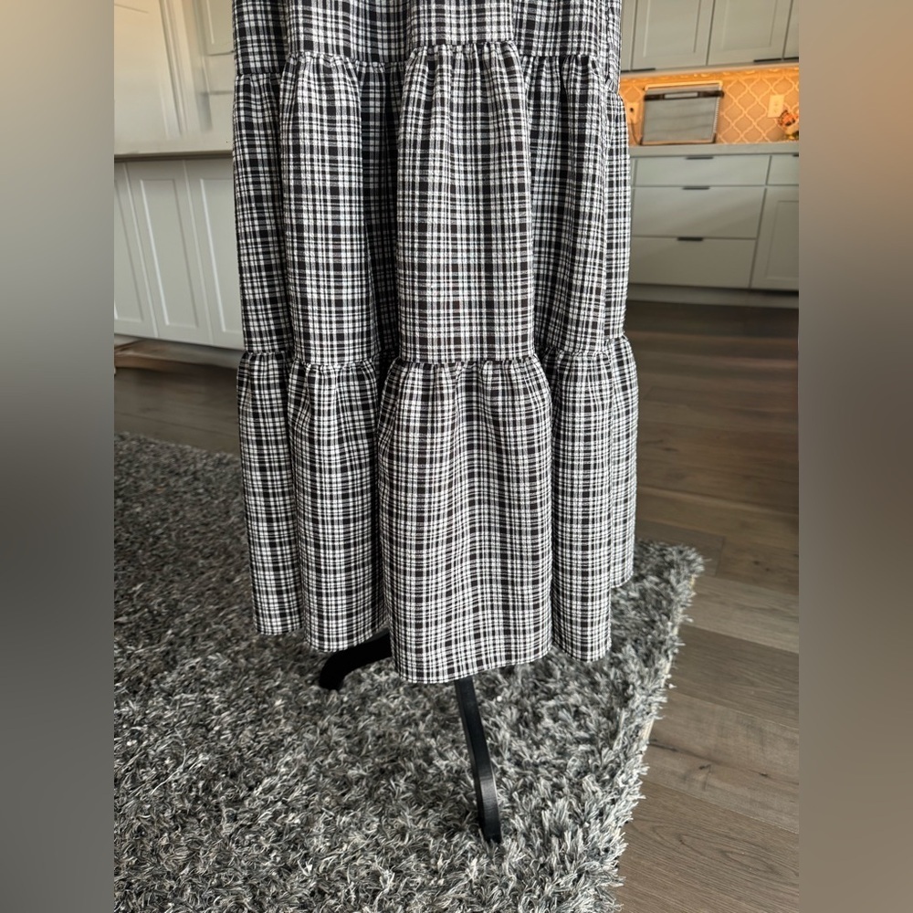 English Factory Black & White Gingham Puff Sleeve Midi Dress | Size XS - Picture 3 of 6